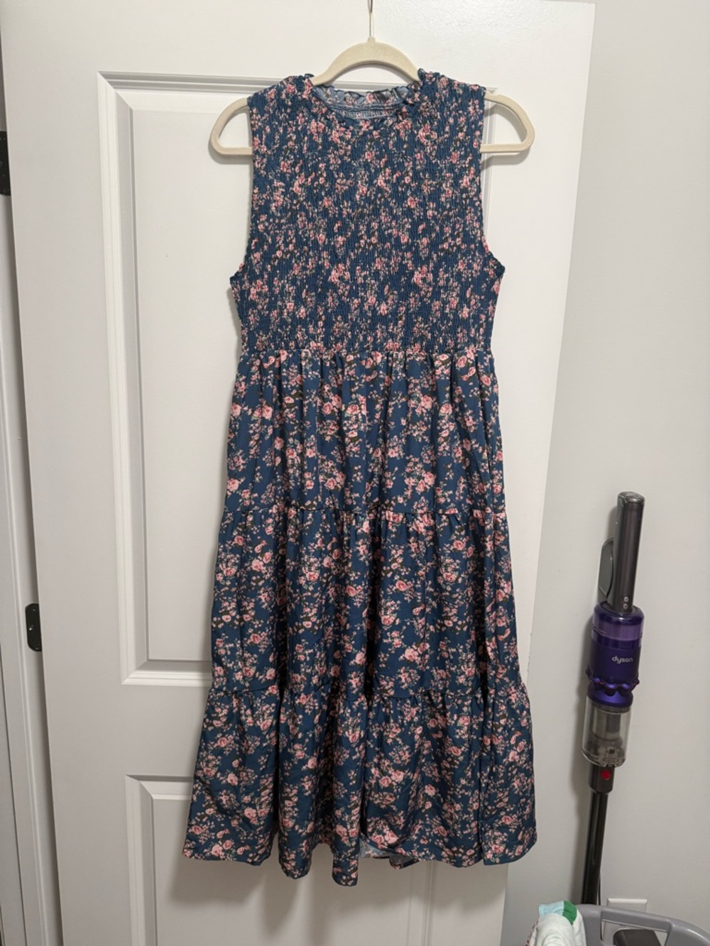 SHEIN Blue Floral Dress with Pink Roses